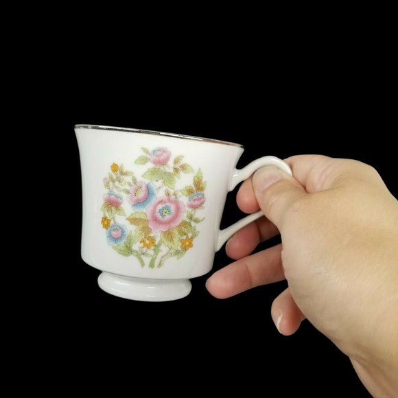 Floral Bouquet Fine China Of Japan Coffee Tea Cup Set of 3 Pink and Blue Flowers - Picture 7 of 12